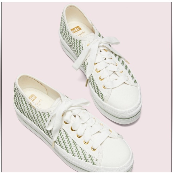 Kate Spade New York x Keds Triple Up Woven Platform Sneakers in Green/White, 7.5 - Picture 3 of 15